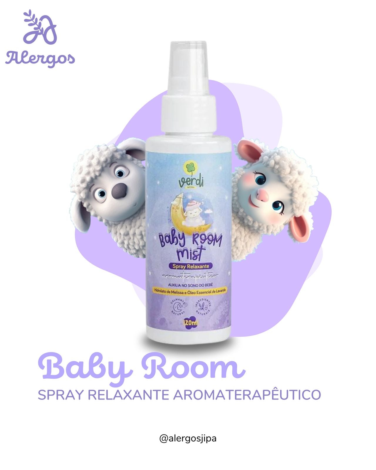 Baby Room Mist Spray Relaxante Aromaterapêutico com Hidrolato de Melissa e Óleo Essencial de Lavanda