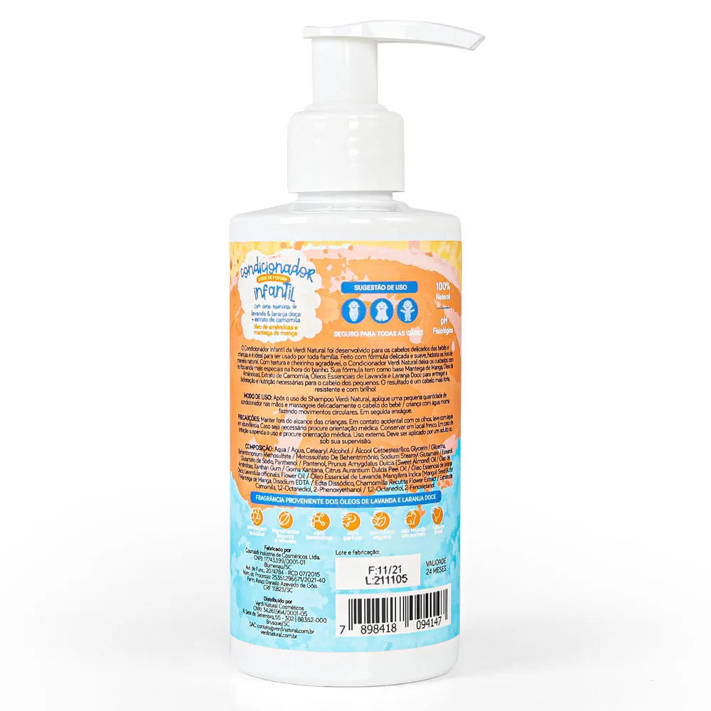 Condicionador Infantil 100% Natural com Óleos essenciais de Lavanda e Laranja doce e Extrato de Camomila