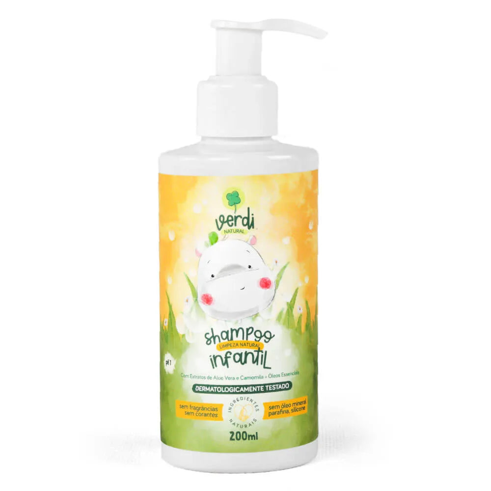 Shampoo Infantil 100% Natural com Extratos de Aloe Vera e Camomila + Óleos Essenciais