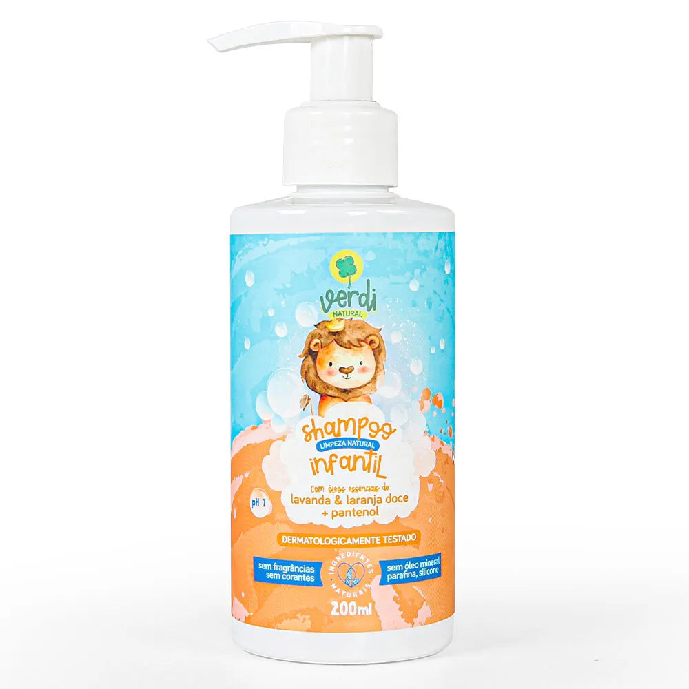 Shampoo Infantil 100% Natural com Óleos essenciais de Lavanda e Laranja doce e Pantenol