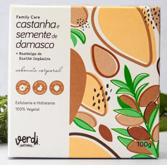 Sabonete corporal esfoliante e Hidratante  Castanha e Semente de Damasco com Manteiga de Karité